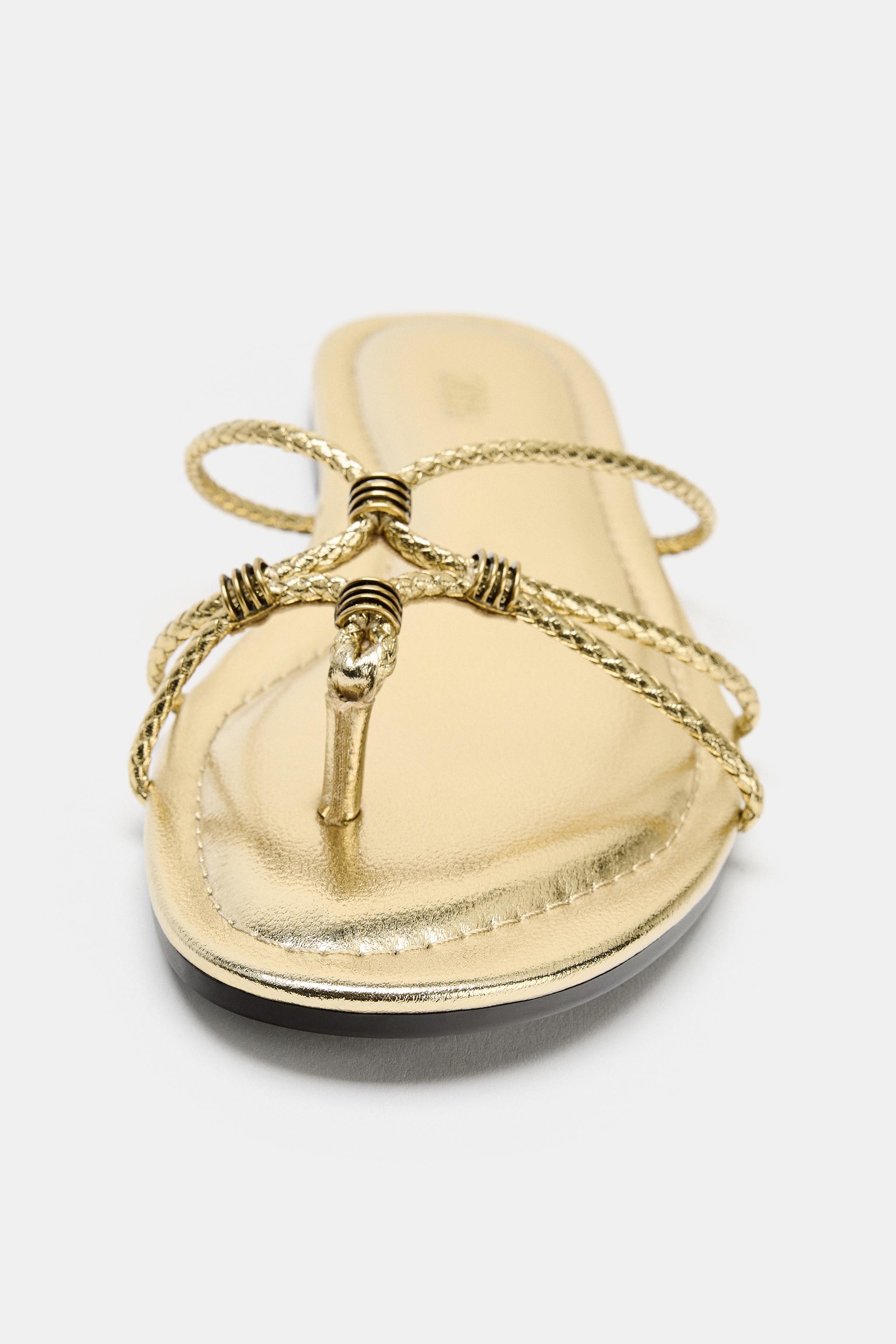 METALLIC EFFECT BRAIDED SANDALS